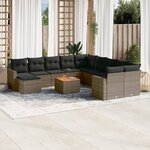 vidaXL Salon de jardin avec coussins 12 Pièces gris résine tressée
