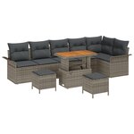 Ensemble de Canapés de Jardin 9 Pièces avec Coussins Gris Poly Rotin Acacia