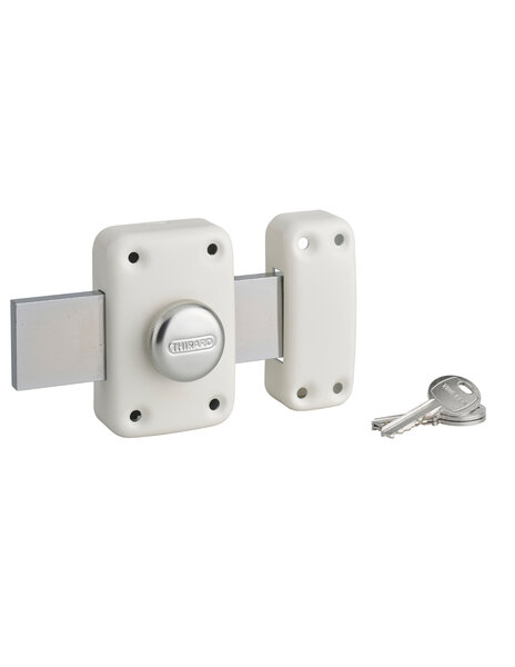 THIRARD - Verrou à bouton Apache pour porte de garage  cylindre 40mm  pêne 160mm  acier  3 clés  époxy or