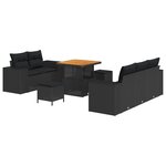 Ensemble de Canapé de Jardin 8 Pièces avec Coussins Noir Poly Rattan Acacia