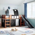 vidaXL Lit mezzanine enfants et tunnel blanc/noir 90x200 cm pin massif