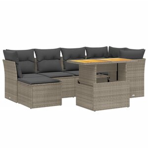 vidaXL Salon de jardin avec coussins 7 Pièces gris résine tressée