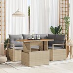 vidaXL Ensemble de Canapé de Jardin 5 Pièces avec Coussins Beige Rattan Poly Acacia