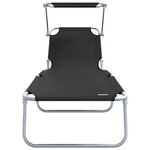 vidaXL Chaises longues pliantes 2 Pièces avec auvent en tissu Oxford 600D noir