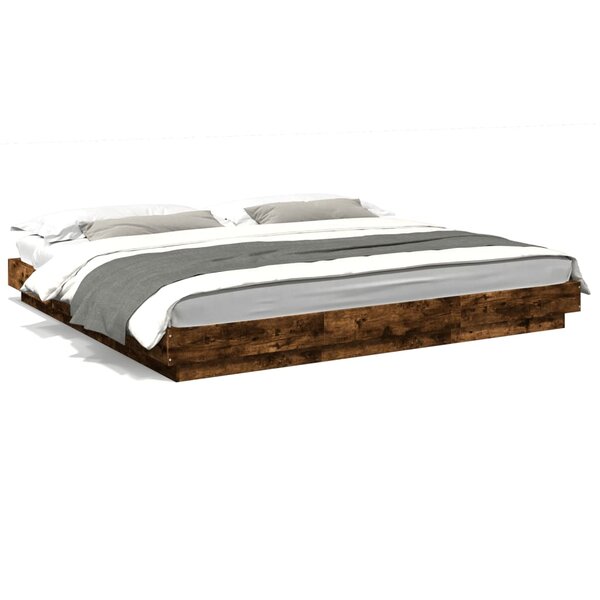 vidaXL Cadre de lit et lumières LED sans matelas chêne fumé 200x200 cm