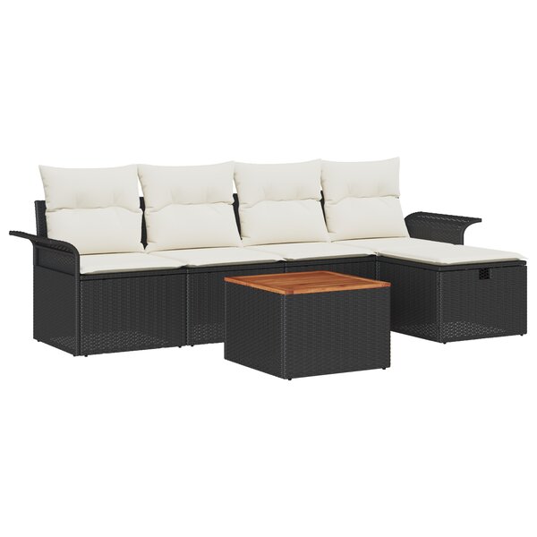 vidaXL Ensemble de Canapé de Jardin 6 Pièces avec Coussins Noir Poly Rattan