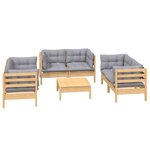 Salon de jardin meuble d'extérieur ensemble de mobilier 7 pièces avec coussins gris bois de pin massif 02_0017187