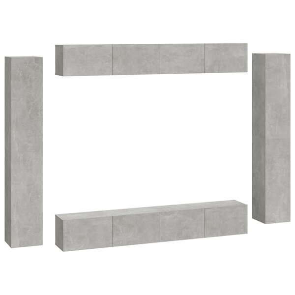 vidaXL Ensemble de meubles TV 8 Pièces Gris béton Bois d'ingénierie