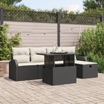Ensemble de canapé de jardin 6 pièces avec coussins en rotin poly noir