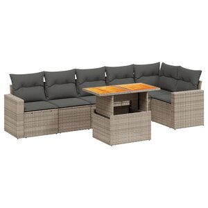 vidaXL Salon de jardin avec coussins 7 Pièces gris résine tressée