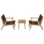 vidaXL Chaises de jardin avec table - Ensemble de 3 en bois d'acacia massif noir