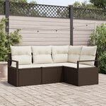 Ensemble de canapé de jardin 4 pièces vidaXL avec coussins Marron Poly Rattan