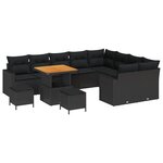 Ensemble de canapé de jardin de 12 pièces avec coussins noir poly rattan acacia