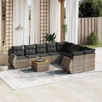 vidaXL Salon de jardin 9 Pièces avec coussins gris résine tressée
