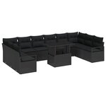Ensemble de 11 pièces de Canapés de Jardin avec Coussins en Rattan Poly Noir