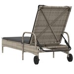 vidaXL Chaise longue avec roues et coussin gris résine tressée