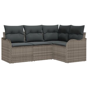 Ensemble de canapé de jardin 4 pièces avec coussins gris poly rattan vidaXL