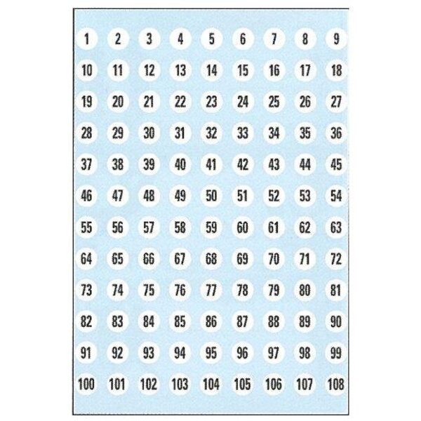 Etui 5 feuilles étiquettes à chiffres 1-540 Diam 8 mm Noir sur Blanc HERMA