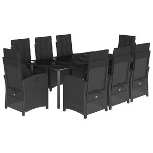 vidaXL Ensemble à manger de jardin 9Pièces coussins noir résine tressée