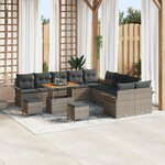 vidaXL Set de canapé de jardin 13 pièces avec coussins Gris Poly rotin Acacia
