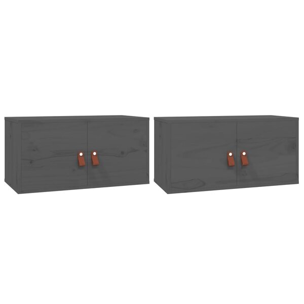 vidaXL Armoires murales 2 Pièces Gris 60x30x30 cm Bois de pin massif