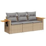 vidaXL Salon de jardin avec coussins 3 Pièces beige résine tressée