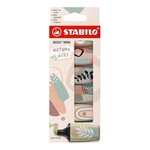 Pack de 6 marqueurs fluorescents Stabilo Boss Mini Naturevibes - Trait entre 2 et 5 mm - Encre à l'eau - Anti-dessèchement - Couleurs : vert boue  vert terre  ocre  terre de Sienne  beige et gris chaud