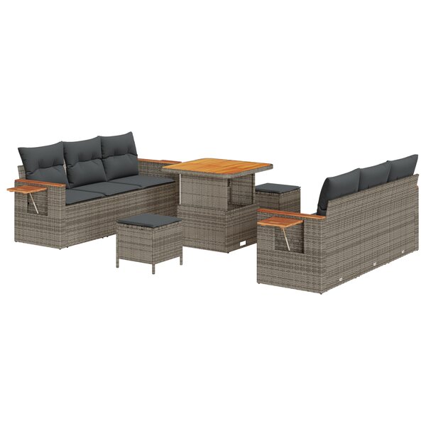 vidaXL Canapé de jardin 9 pièces avec coussins en poly rattan gris et acacia