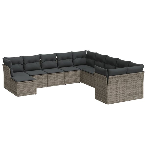 vidaXL Salon de jardin 11 Pièces avec coussins gris résine tressée