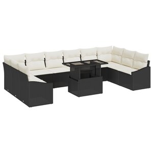 vidaXL Ensemble de canapé de jardin de 11 pièces avec coussins noirs en poly rotin