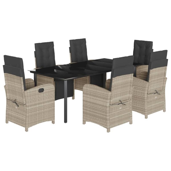 vidaXL Ensemble à manger de jardin et coussins 7 Pièces gris clair rotin