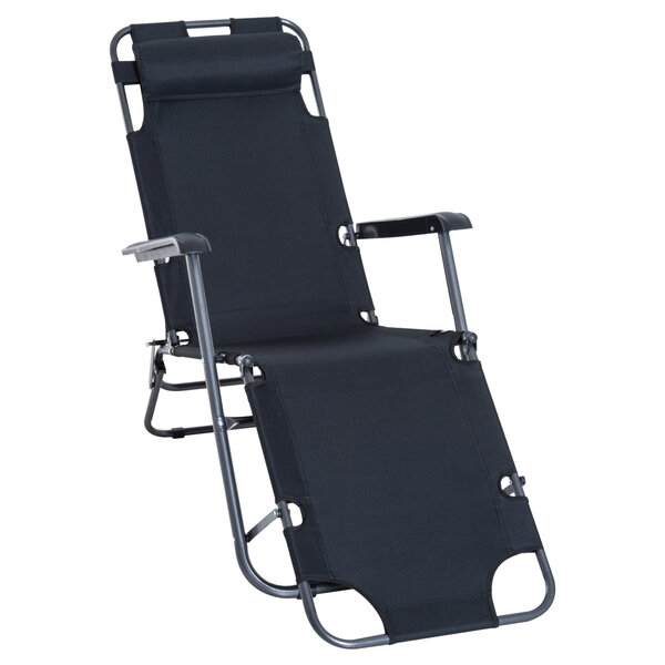 Chaise longue pliable bain de soleil transat de relaxation dossier inclinable avec repose-pied polyester oxford noir