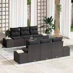 vidaXL Ensemble de Canapés de Jardin 7 pièces avec coussins Noir Poly Rotin Acacia