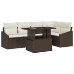 vidaXL Ensemble de canapé de jardin de 6 pièces avec coussins en poly rattan marron