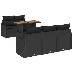 vidaXL Ensemble de Canapés de Jardin de 6 Pièces avec Coussins Noir Poly Rotin Acacia