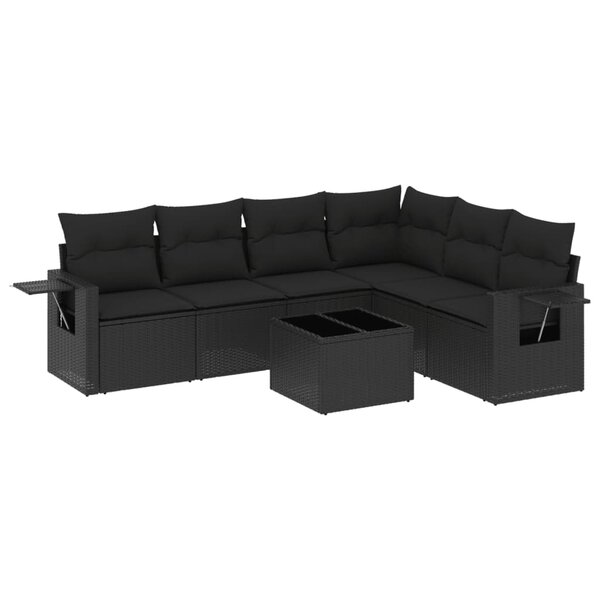 vidaXL Salon de jardin 7 Pièces avec coussins noir résine tressée