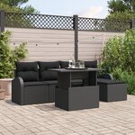 Ensemble de Canapé de Jardin de 6 Pièces avec Coussins Noir Rattan Poly