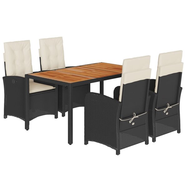 vidaXL Ensemble à manger de jardin coussins 5Pièces Noir Résine tressée