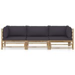 vidaXL Salon de jardin 3 Pièces avec coussins gris foncé bambou