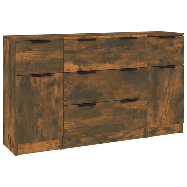 vidaXL Ensemble de buffets 3 Pièces chêne fumé bois d'ingénierie