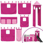 vidaXL Lit superposé avec toboggan et rideaux rose 90x200 cm