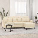 vidaXL Canapé à 3 places avec repose-pieds Crème 180 cm Tissu