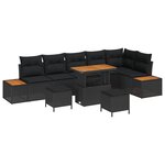 Ensemble de Canapé de Jardin 9 Pièces avec Coussins Noir Poly Rattan Acacia