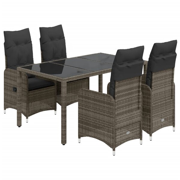 vidaXL Ensemble de bistro de jardin 5 Pièces coussins gris poly rotin