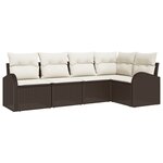 Ensemble de canapé de jardin de 5 pièces avec coussins Marron Polyrattan