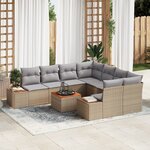 Canapés de Jardin 9 Pièces avec Coussins Beige Poly Rattan Acacia