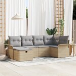 Ensemble de canapés de jardin 6 pièces avec coussins beige poly rattan