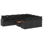 vidaXL Salon de jardin 11 Pièces avec coussins noir résine tressée
