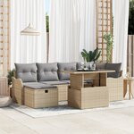 Ensemble de canapé 7 pièces avec coussins Beige en poly rattan
