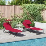 vidaXL Chaises longues pliantes 2 Pièces avec auvent rouge en tissu Oxford 600D